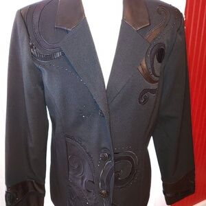 Nancy Bolen City Girl Blazer Faux Leather Trim 6